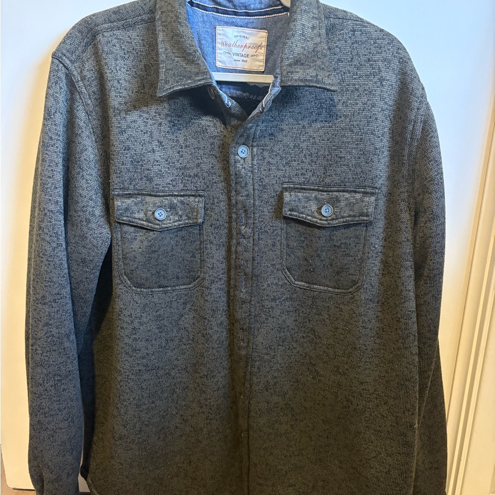 Men’s Fleece Lined Shirt Jacket Olive Green Black Button Up Shacket Large